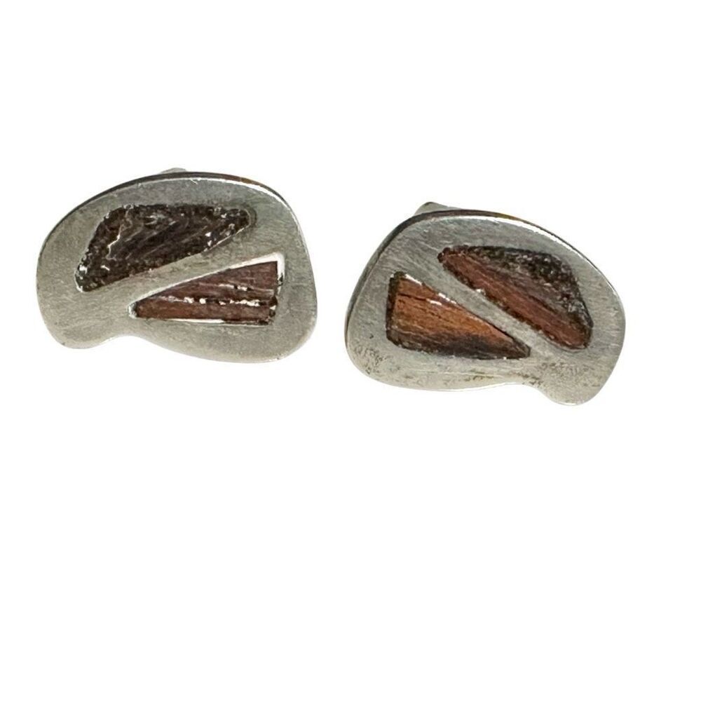 Sterling Mid Century Swank Cufflinks with Wood Inlay